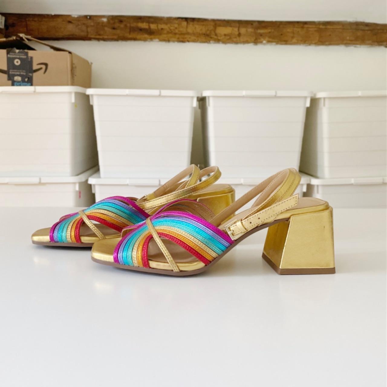Seychelles Tender Sandal in Rainbow Metallic Leather Size 6
