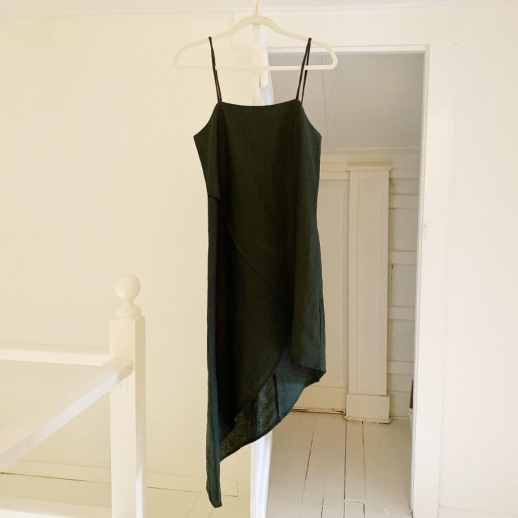 SIR The Label Rosa Linen Asymmetric Midi Dress in Forest Size 1