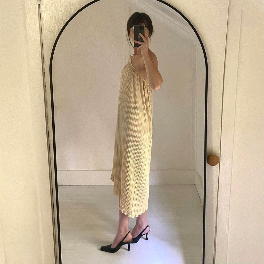 Joy Stevens Vintage 80s Pleated Asymmetric One Shoulder Midi Dress Size 5/6