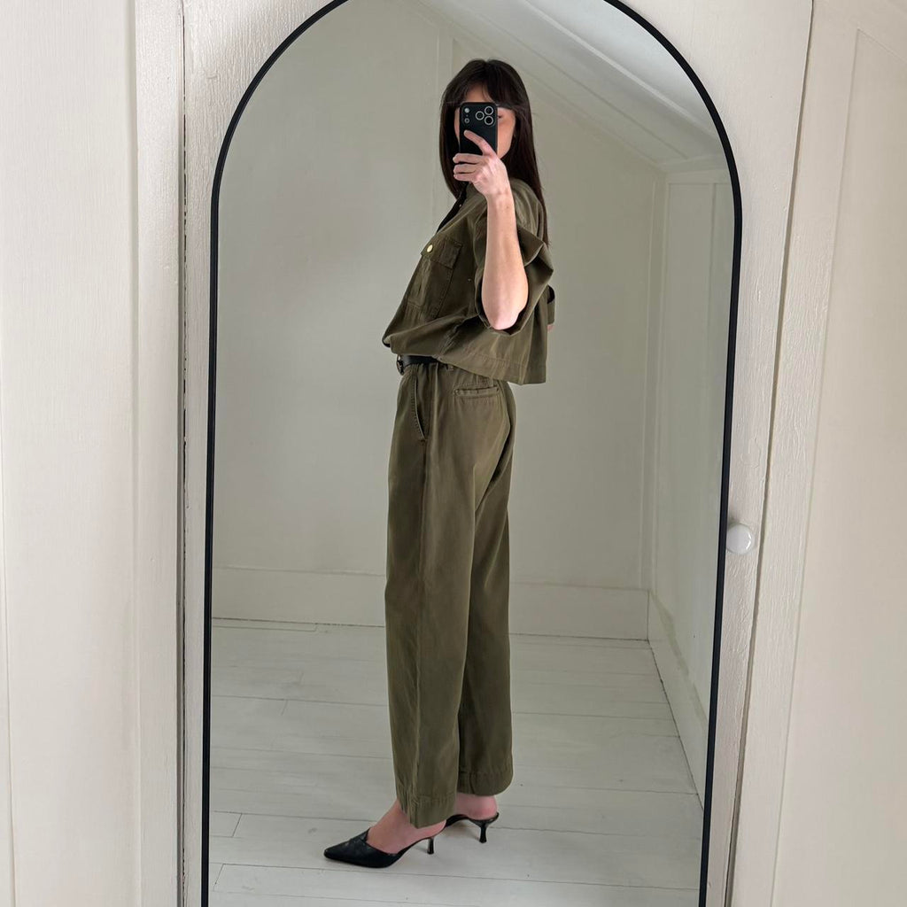 Frame Denim Le Tomboy Cotton Twill Jumpsuit in Washed Moss Size M