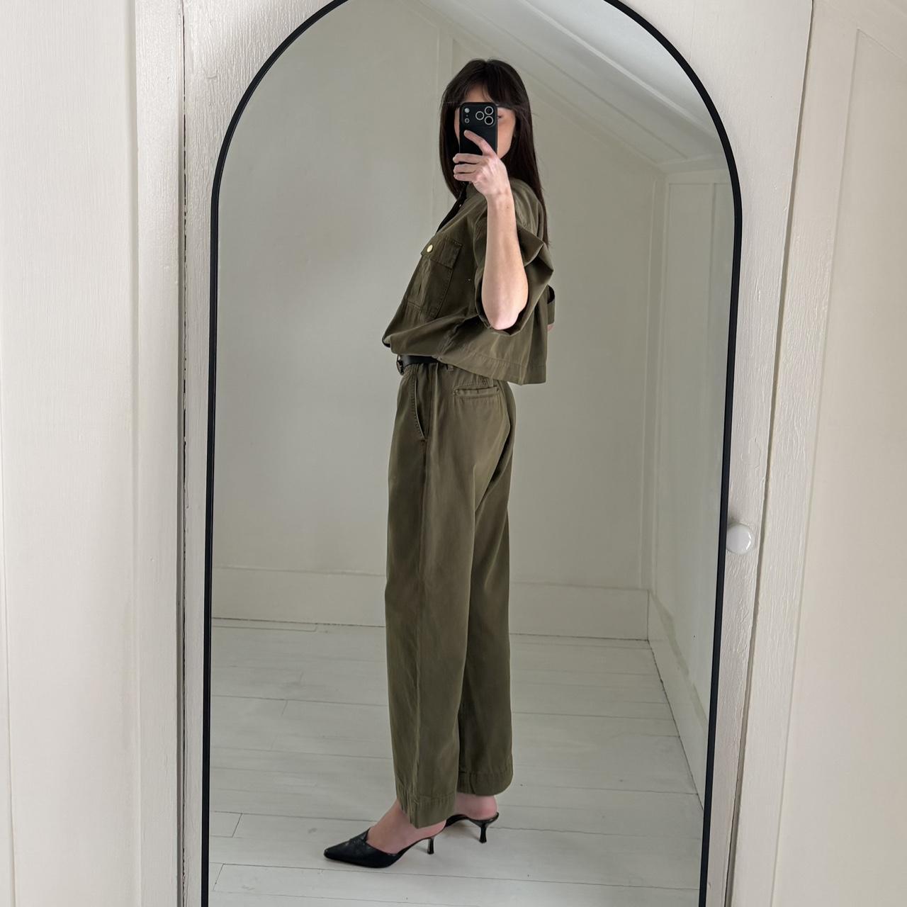 Frame Denim Le Tomboy Cotton Twill Jumpsuit in Washed Moss Size M