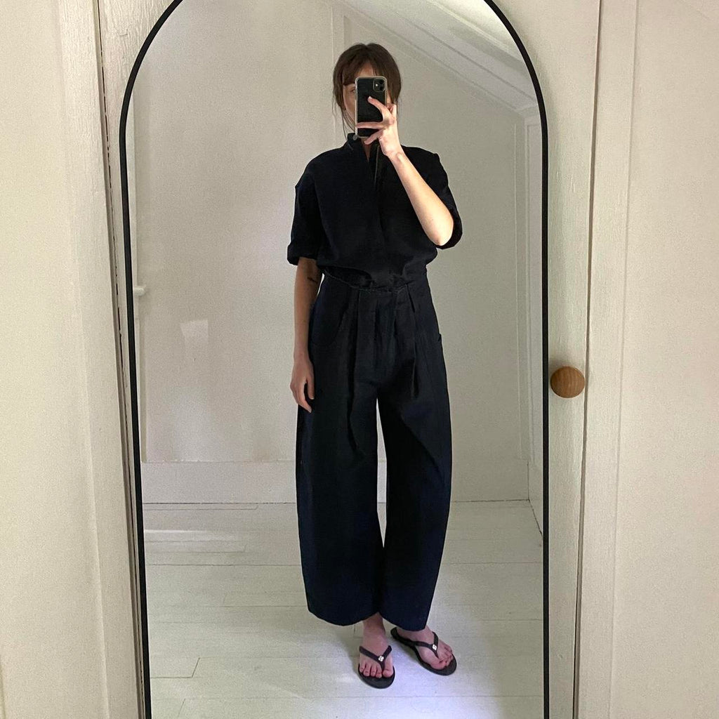 Rivet Utility New Yorker Canvas Mandarin Collar Jumpsuit in Navy NWT Size M