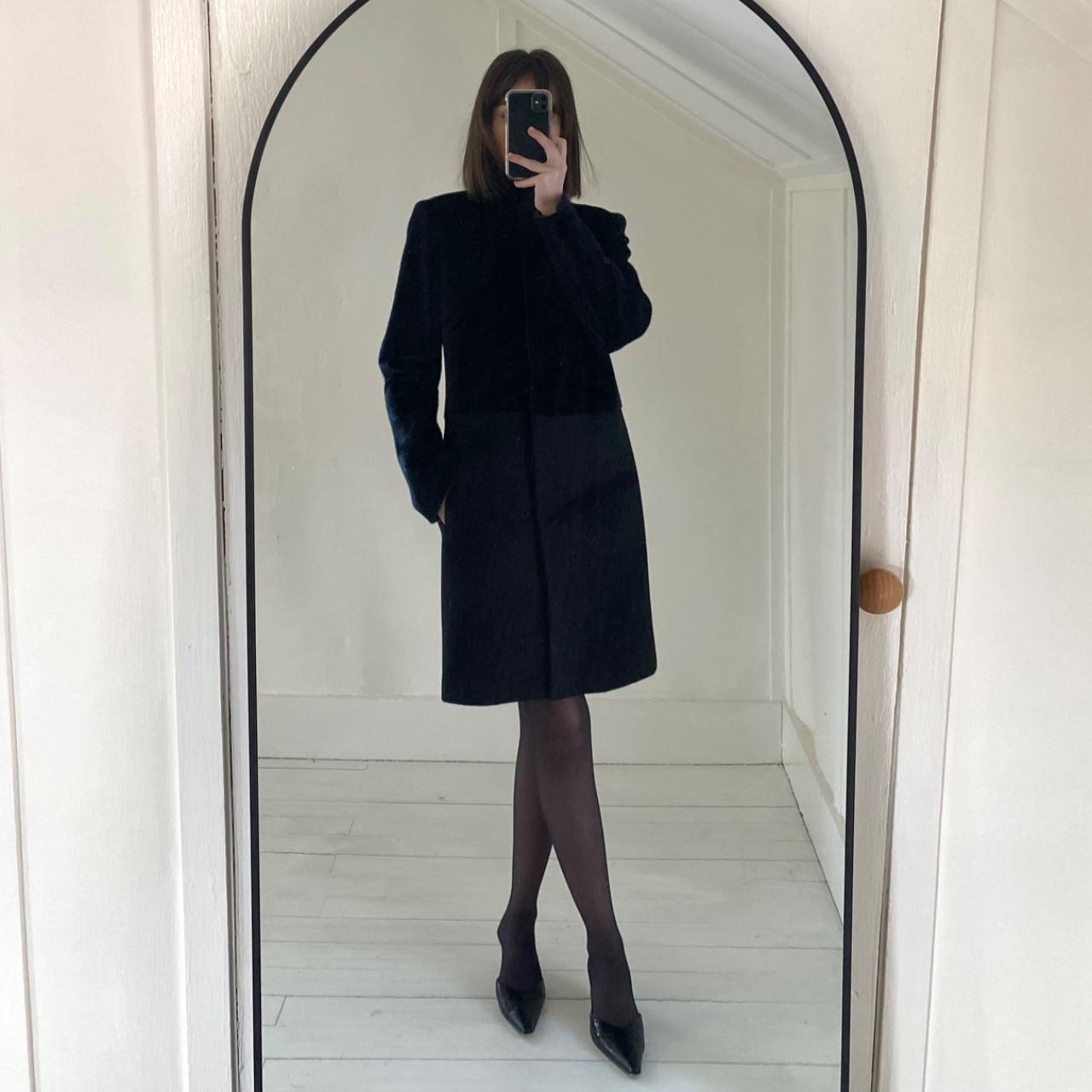 Black Saks Fifth Avenue Vintage Y2K Faux Fur Wool Stand Collar Coat Size S