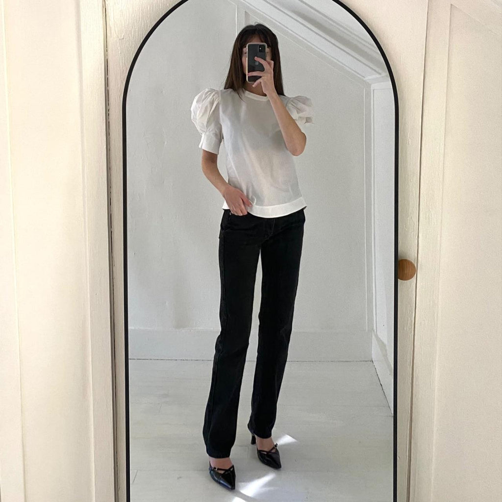 Bassike Short Balloon Sleeve Blouse in White Size 1