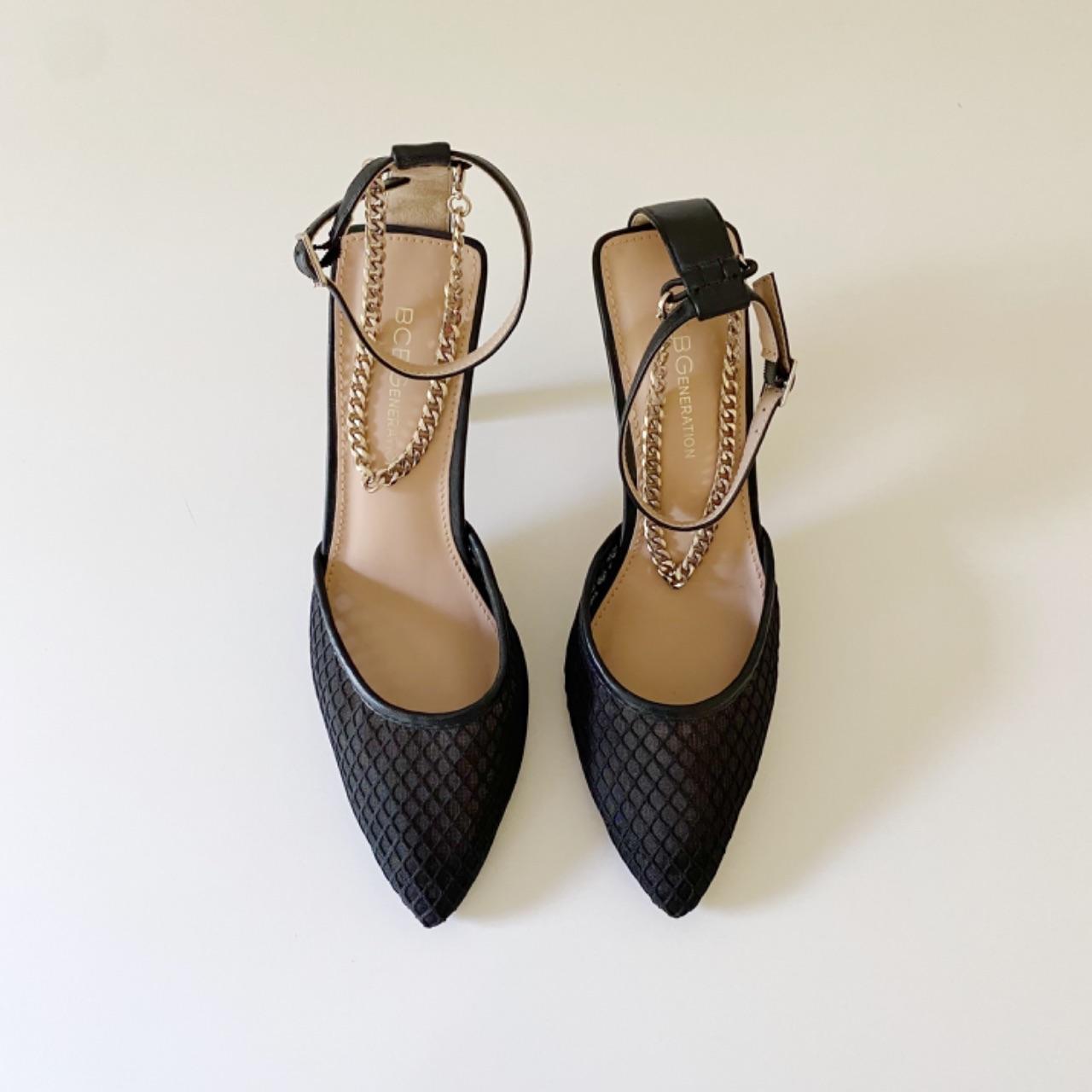 BCBGeneration Mayah Ankle Chain Sheer Mesh Heels Black Size 6