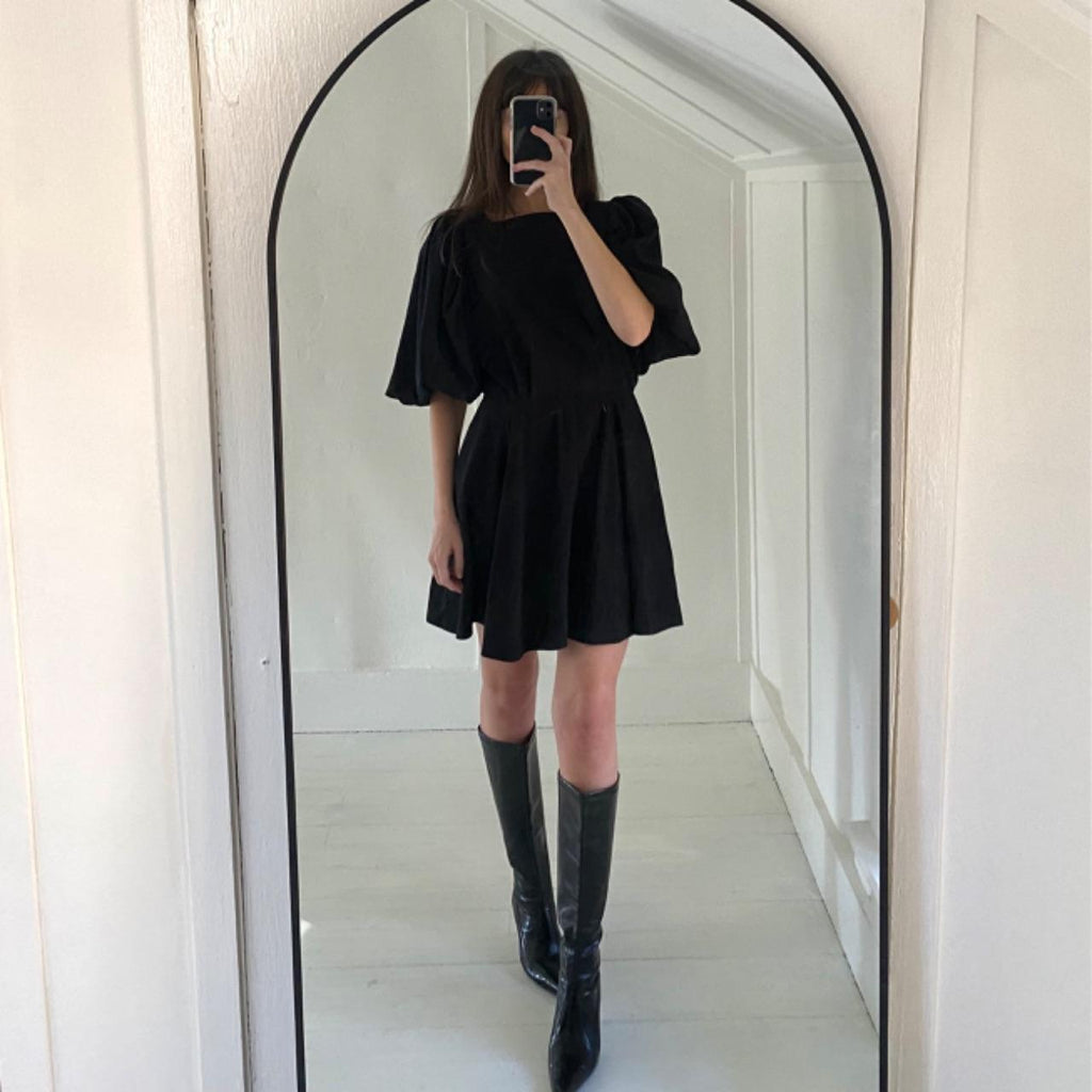 The Femm Violet Open Back Puff Sleeve Mini Dress in Black NWT Size S