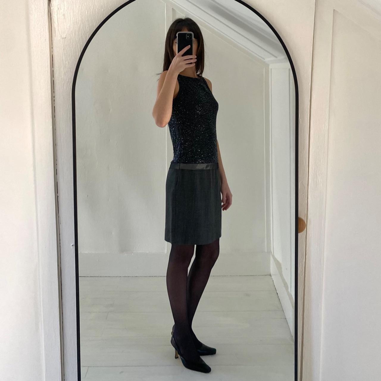 Linda Allard Ellen Tracy Vintage 90s Wool Beaded Drop Waist Mini Dress Size 2