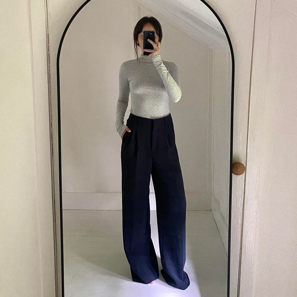 Skims Cotton Jersey Turtleneck Top in Light Heather Grey NWT Size S