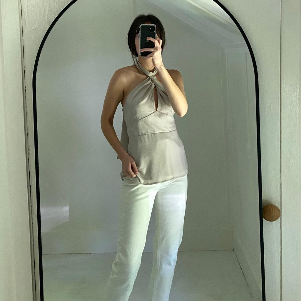 Banana Republic Satin Keyhole Halter Top in Selenite NWT Size 0