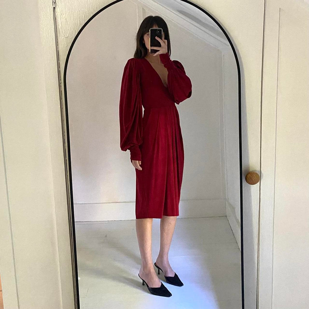 Butter By Nadia / Nadia Tarr Pleated Puff Sleeve Midi Dress NWT One Size