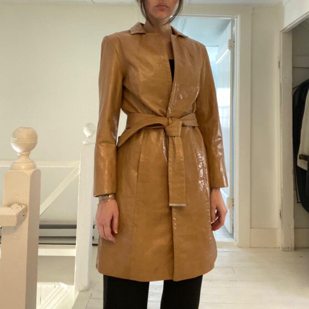 Express Vintage Y2K Leather Trench Coat Size 1/2
