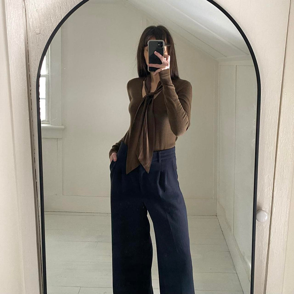 W by Worth Silk Tie Neck Wool Sweater Size P