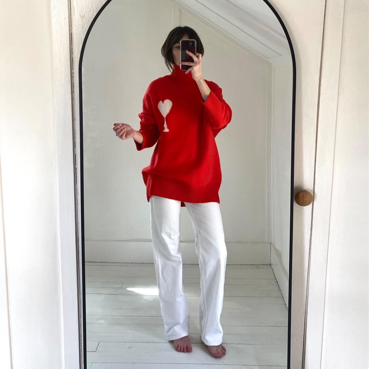 AMI Alexandre Mattiussi Ami De Coeur Wool Turtleneck Sweater in Red Mens Size M