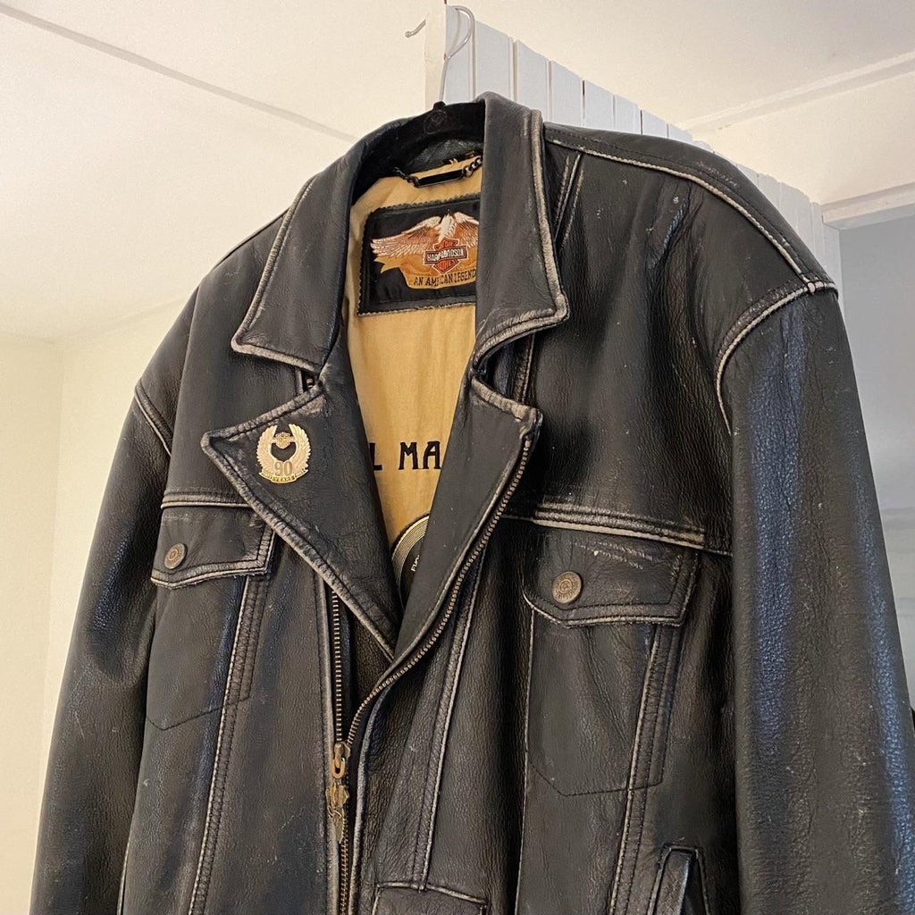 Harley Davidson Metal Masterpieces Vintage 90s Leather Riding Jacket Size M