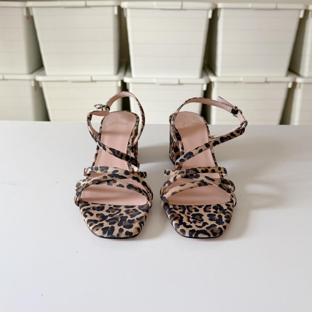 J. Crew Odette Strappy Sandals in Leopard Suede NWOT Size 10