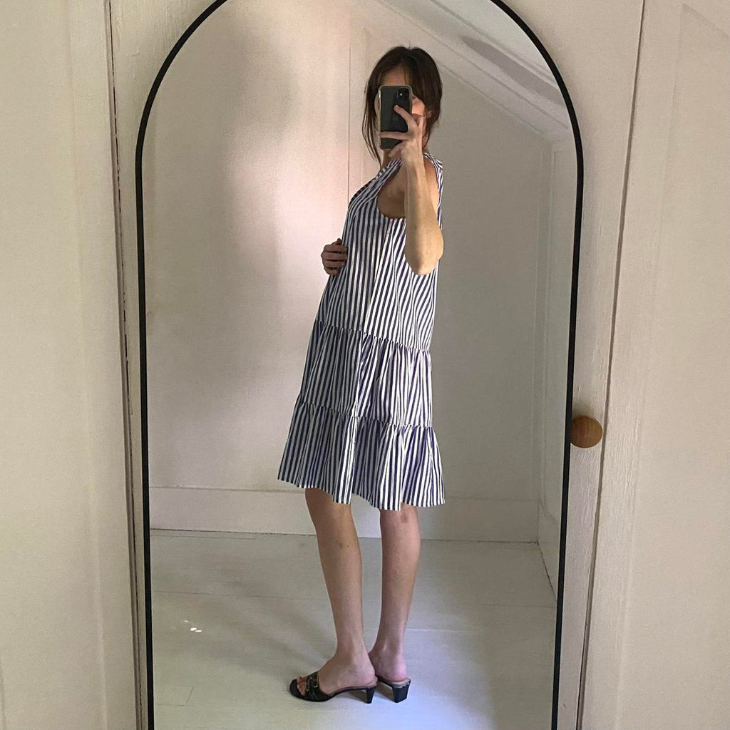 Pomander Place Kenzo Sleeveless Poplin Mini Dress in Blue & White Stripe NWT Size S