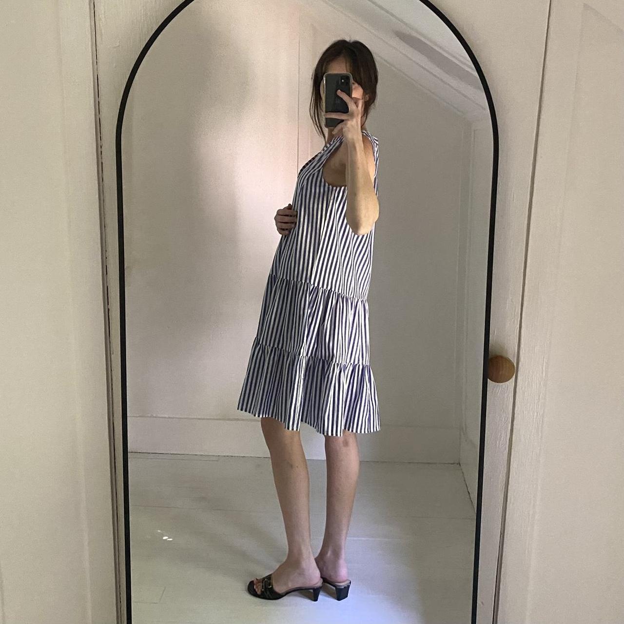 Pomander Place Kenzo Sleeveless Poplin Mini Dress in Blue & White Stripe NWT Size S