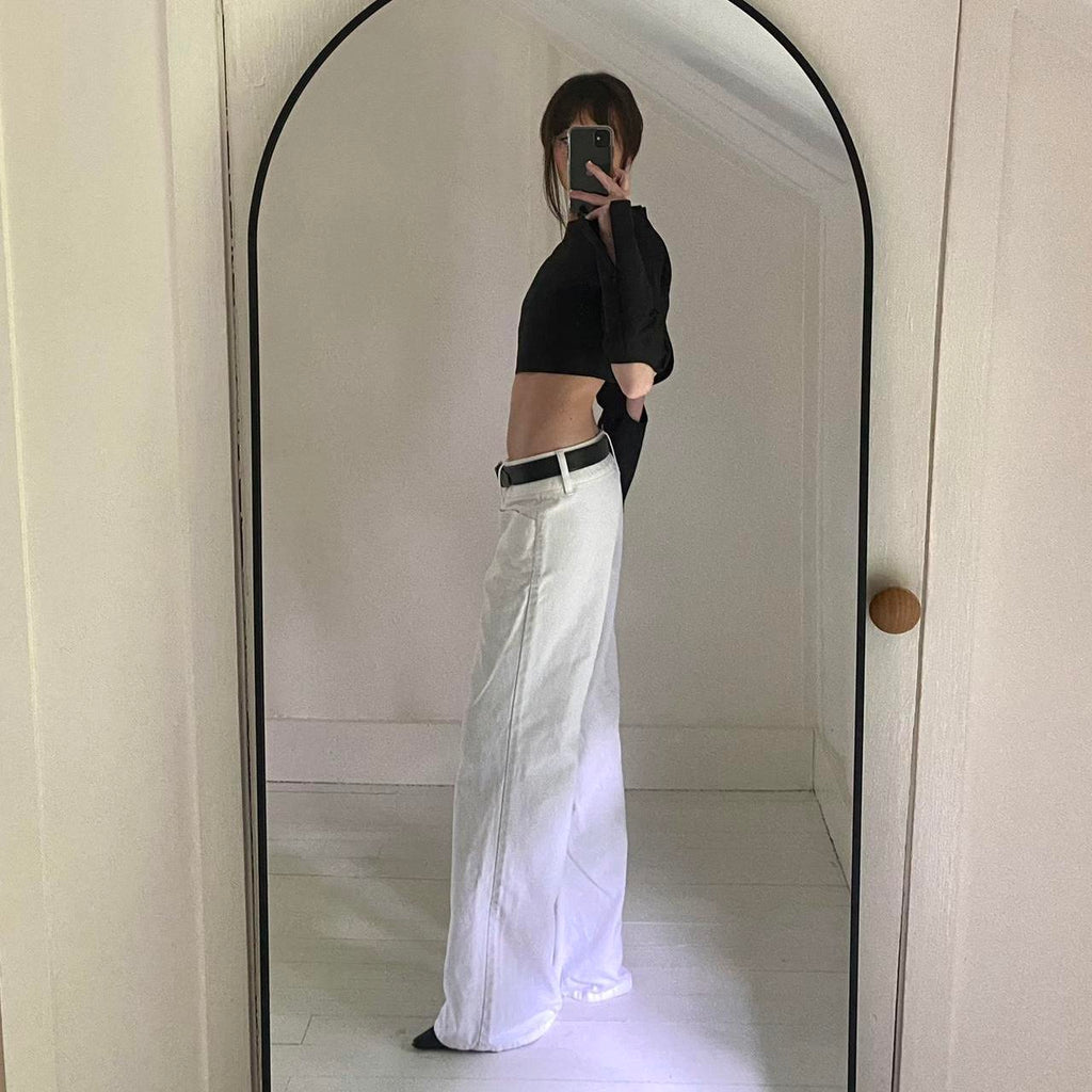 Tibi Sculpted Cotton Cropped Long Sleeve Top in Black NWT Size 6