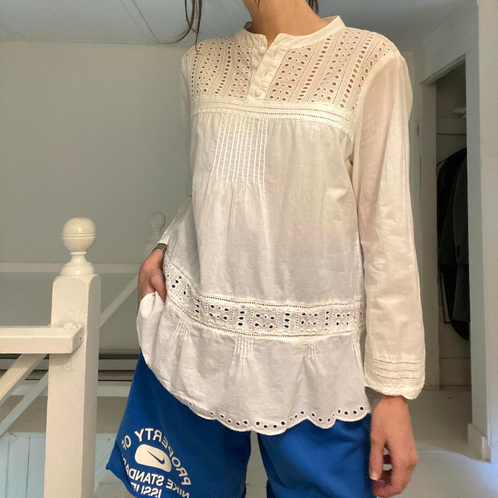 J. Crew Long Sleeve Eyelet Popover Shirt Size 8