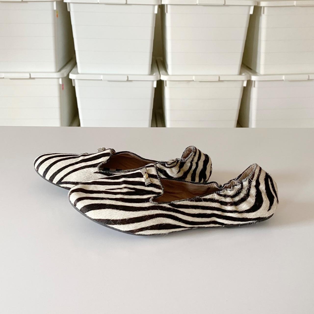 Henri Bendel Sole Ambition Zebra Calf Hair Loafers Size 8