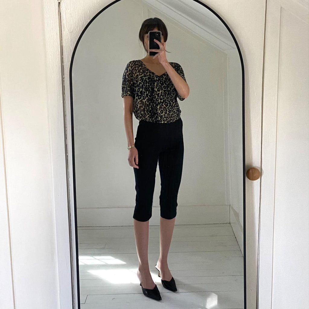 MinkPink Leopard Print Semi-Sheer Ruched Drape Top Size S