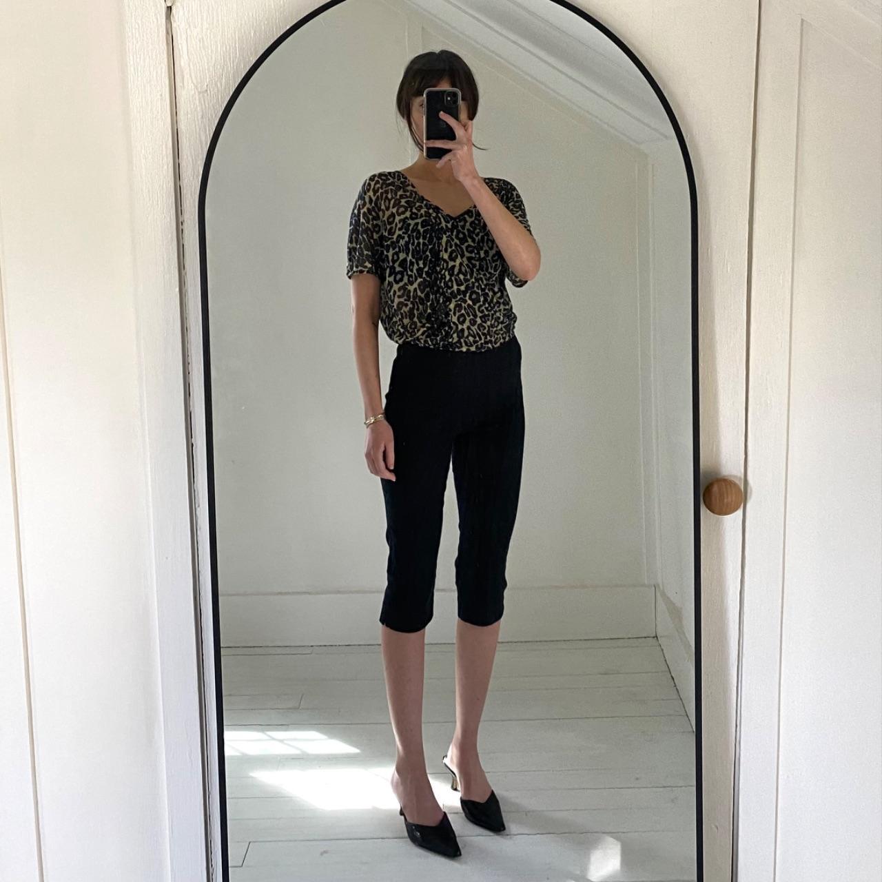 MinkPink Leopard Print Semi-Sheer Ruched Drape Top Size S