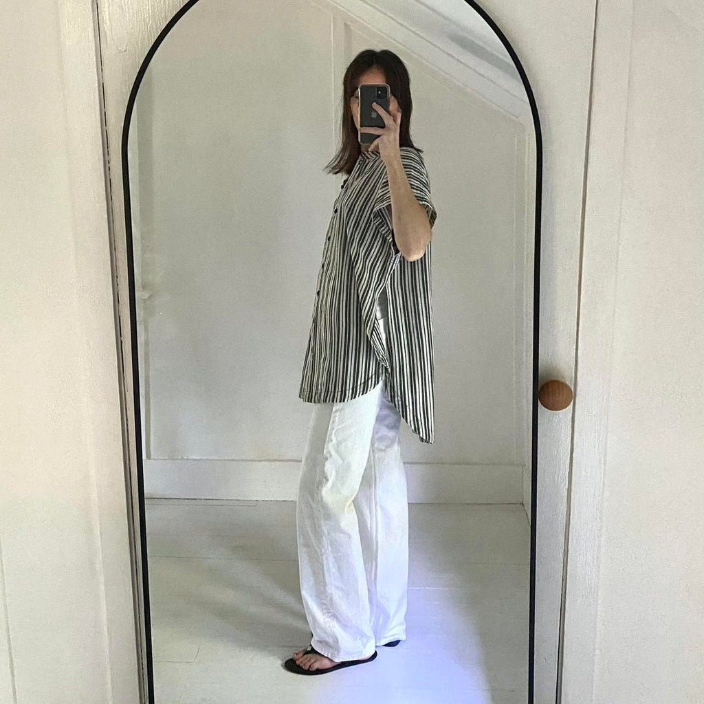 Apiece Apart Pia Cotton Linen Tunic Shirt in Espana Stripe Size L