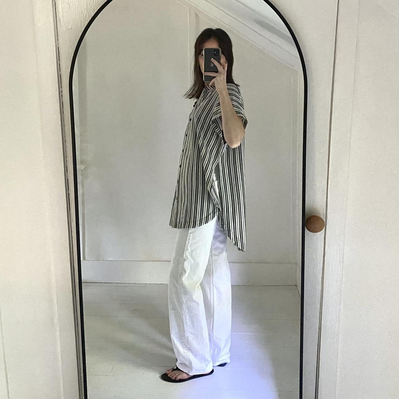 Apiece Apart Pia Cotton Linen Tunic Shirt in Espana Stripe Size L