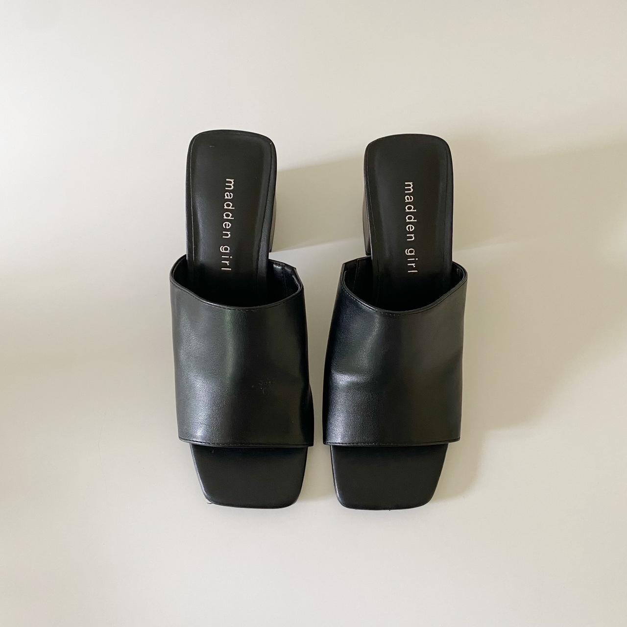 Madden Girl Taz Faux Leather Square Toe Mule Sandals in Black Size 6