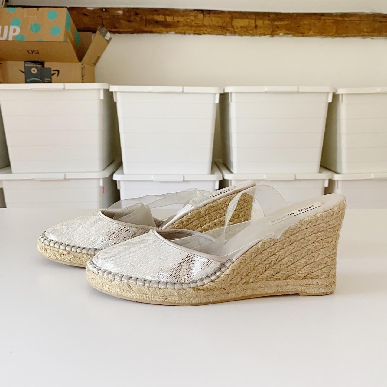 Steve Madden P-Boca Sequin Ribbon Wrap Espadrille Wedges Size 8
