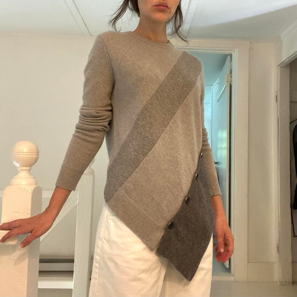 Proenza Schouler Paneled Wool Cashmere Asymmetric Buttoned Sweater Size S