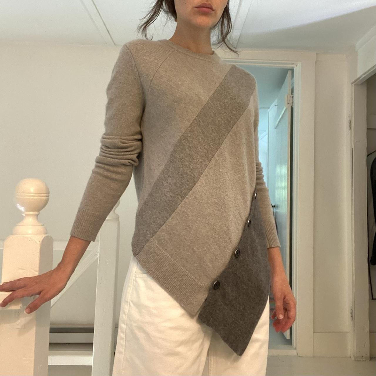 Proenza Schouler Paneled Wool Cashmere Asymmetric Buttoned Sweater Size S