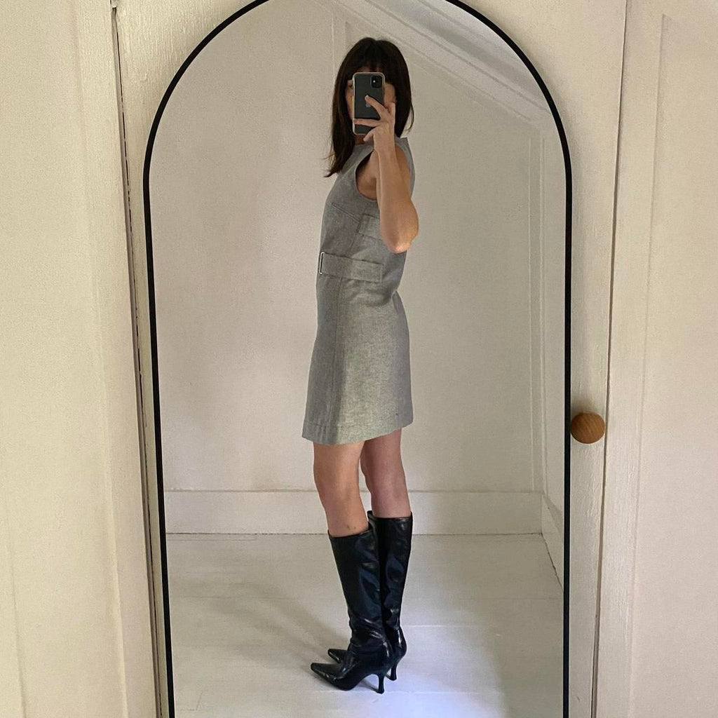 Remain Birger Christensen Linen A-Shape Mini Dress Castlerock Combo Size 2