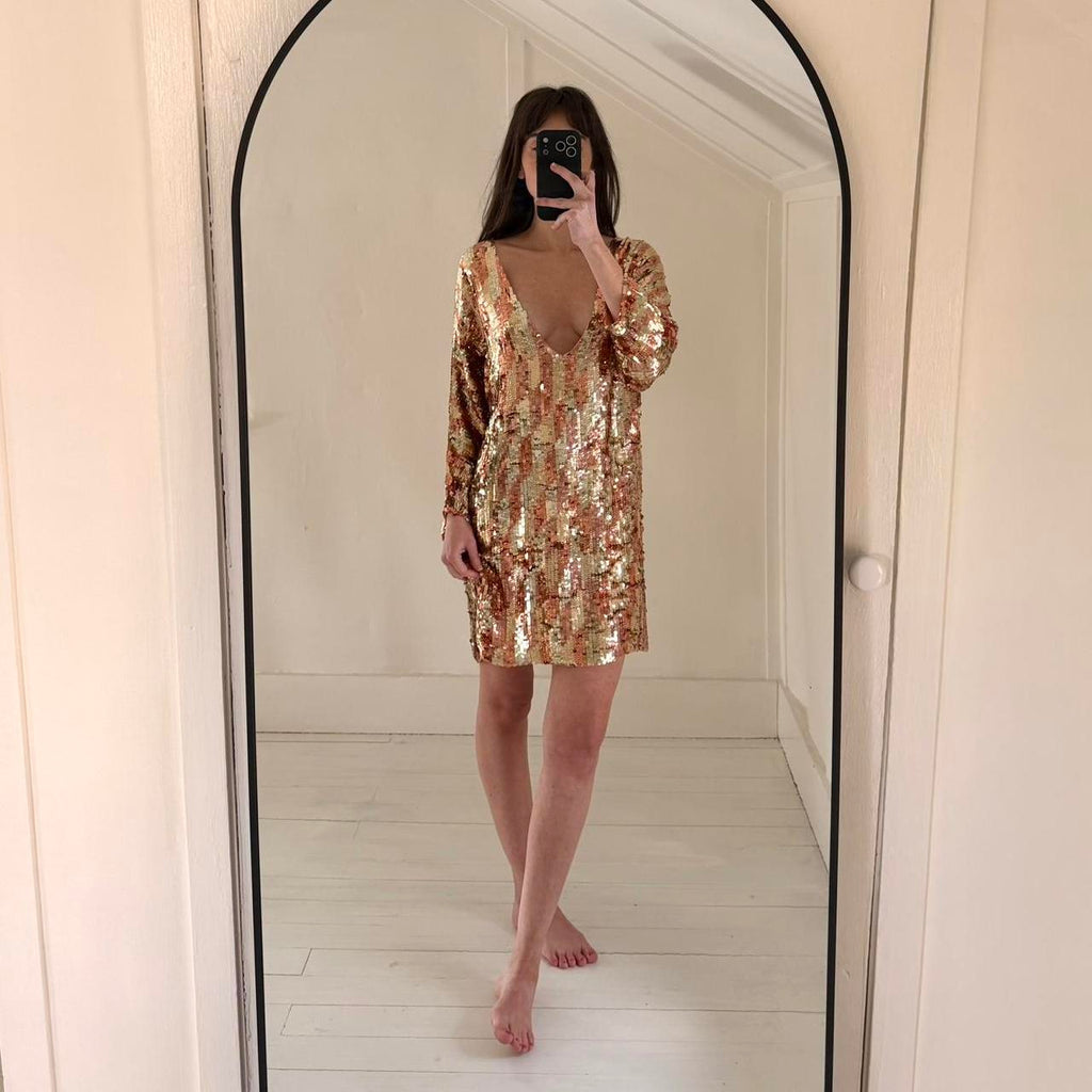 Jen’s Pirate Booty Boombox Sequin Mini Dress in Checkered Sunset Size XS/S