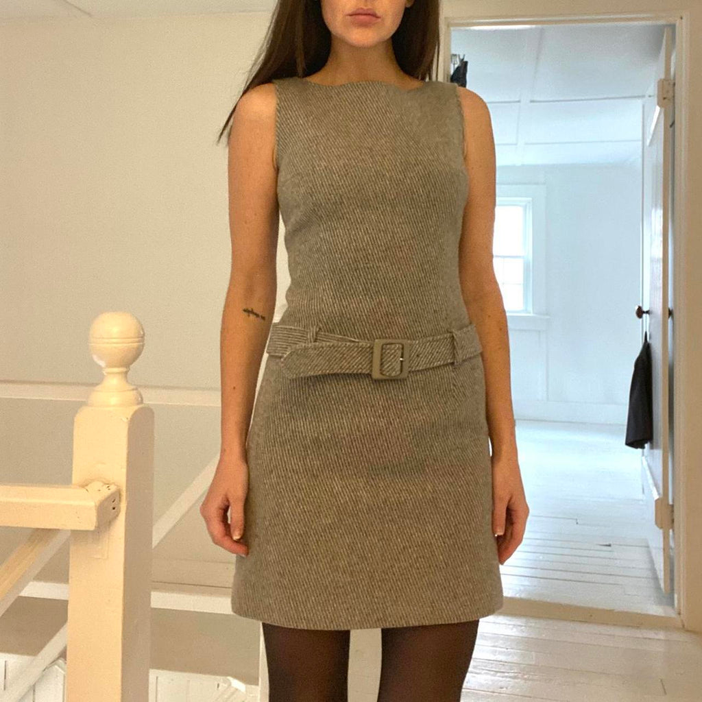 Queens Court Wool Knit Belted Drop Waist Mini Dress Size 1