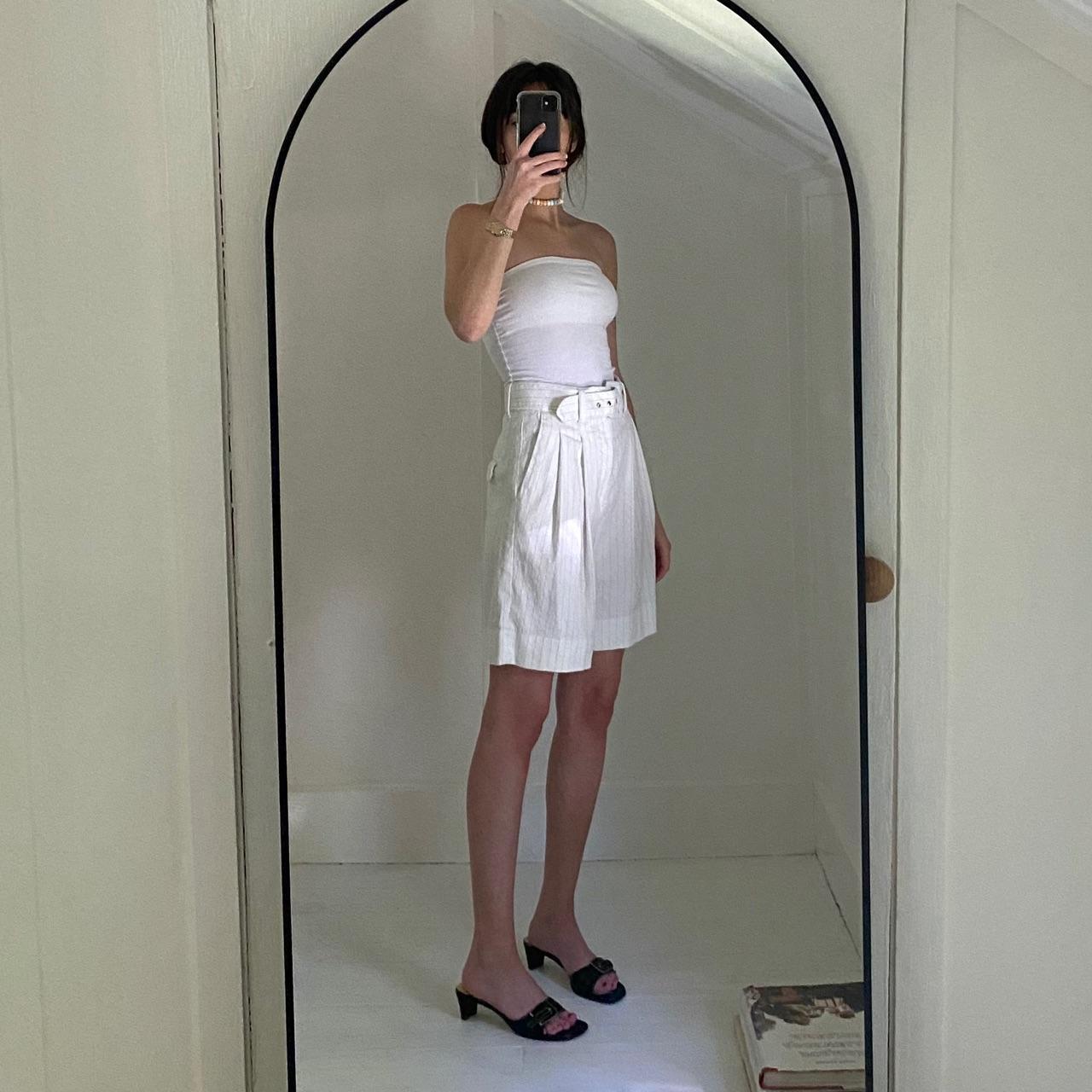 Banana Republic Pinstripe Linen Bermuda Short Ivory & Navy Stripe Size 0P