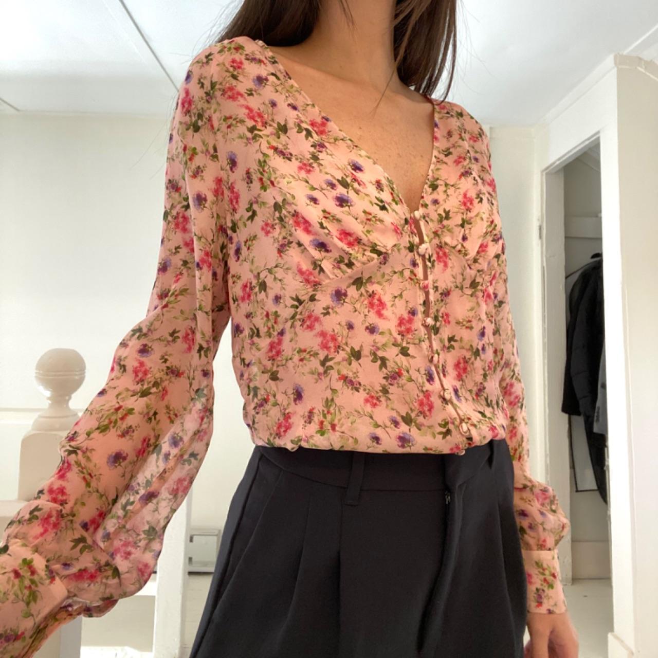 Cami NYC The Hope Silk Sheer Floral Bodysuit in Geranium Size XS