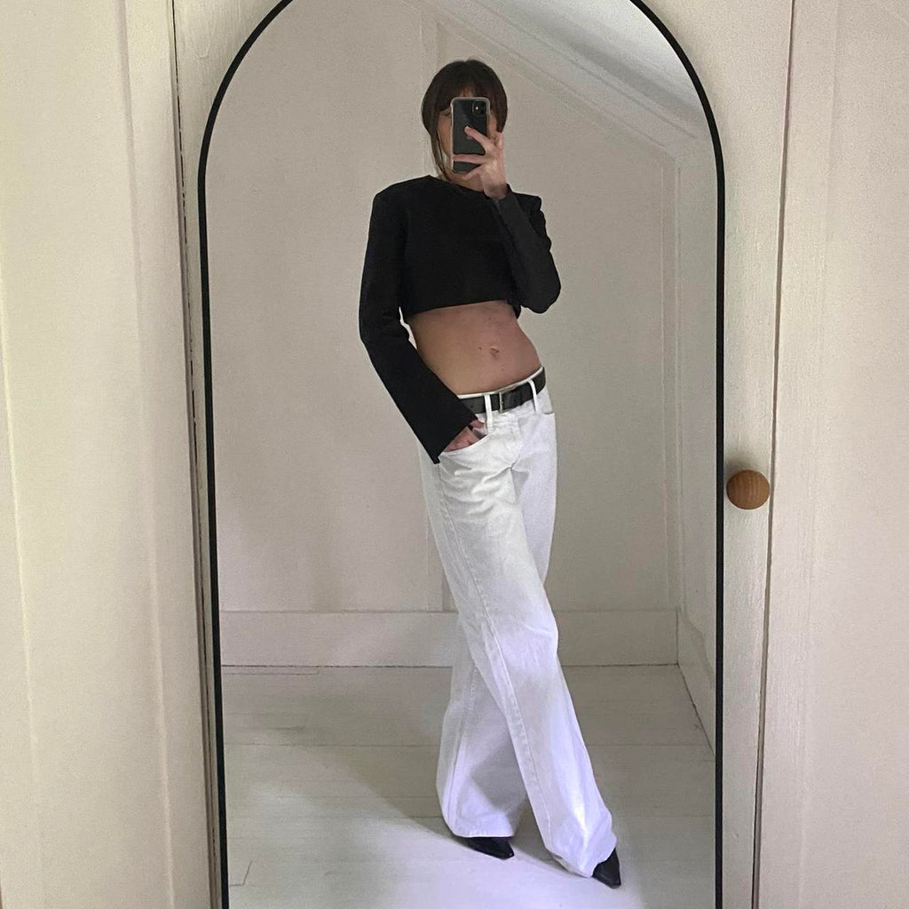 Tibi Sculpted Cotton Cropped Long Sleeve Top in Black NWT Size 6