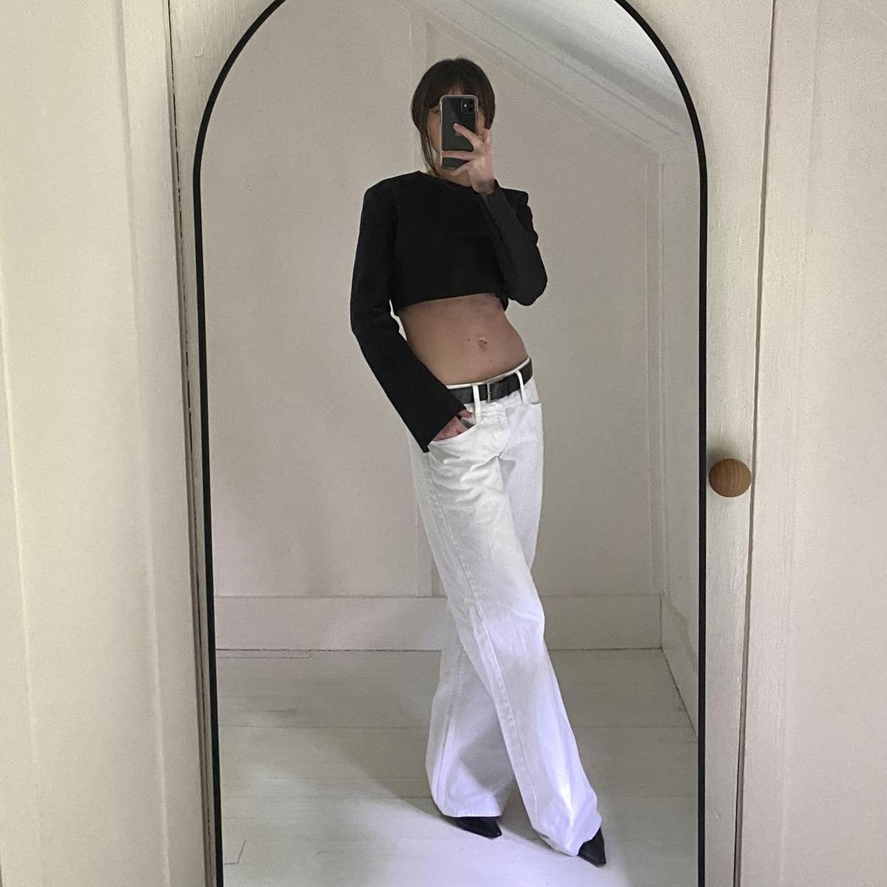 Tibi Sculpted Cotton Cropped Long Sleeve Top in Black NWT Size 6