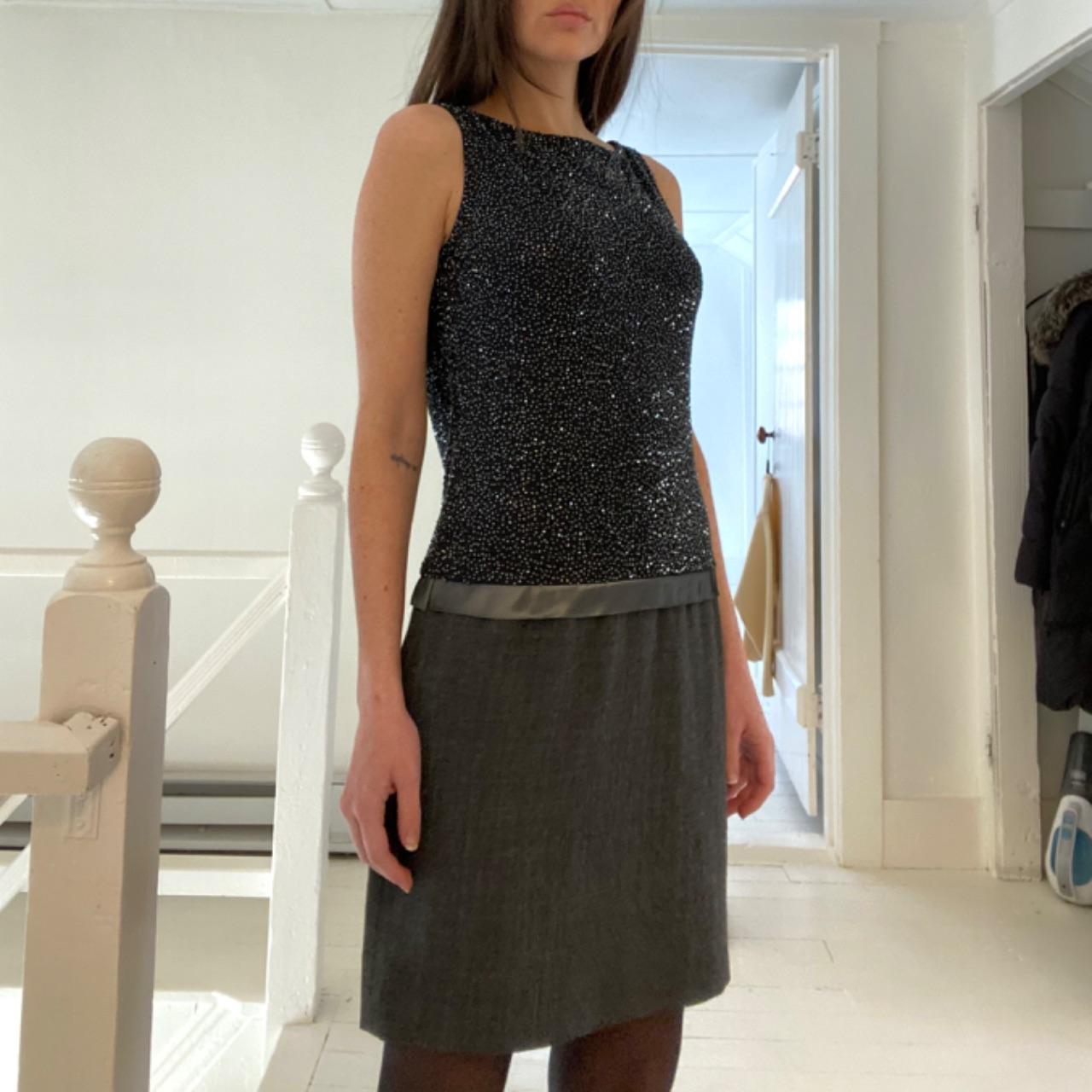 Linda Allard Ellen Tracy Vintage 90s Wool Beaded Drop Waist Mini Dress Size 2