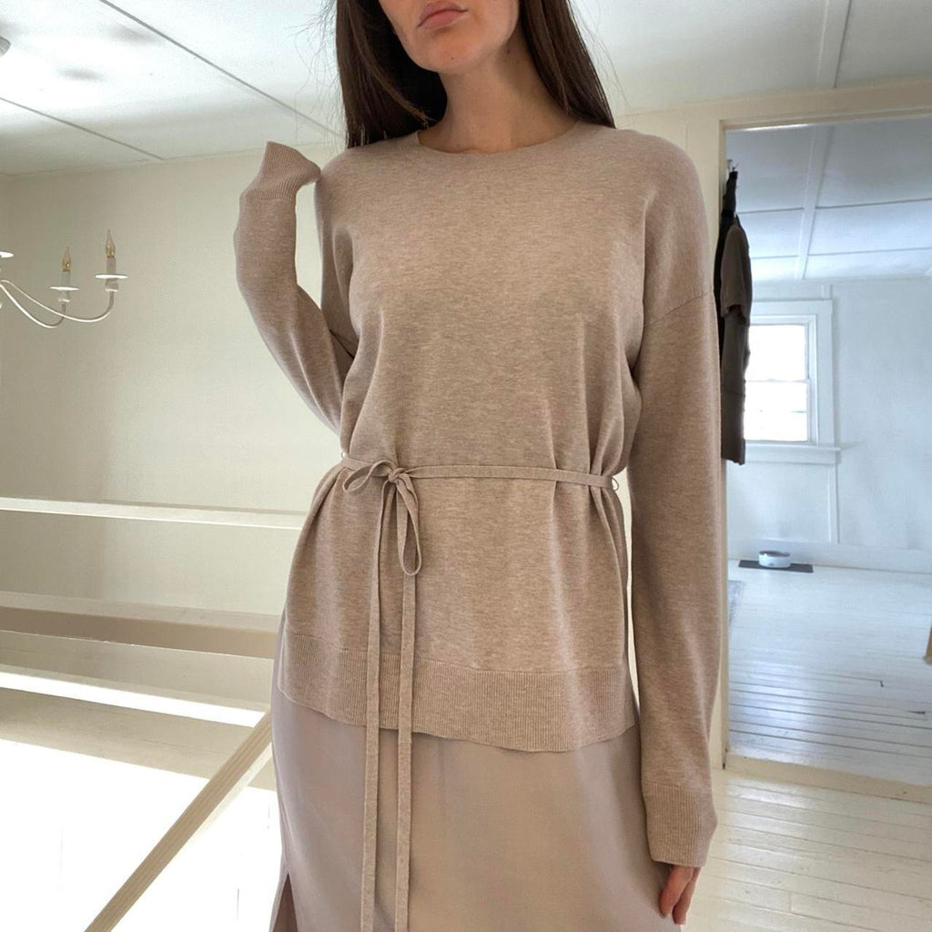 Theory Midi Sweater Dress in Oatmeal Combo Twill Size P