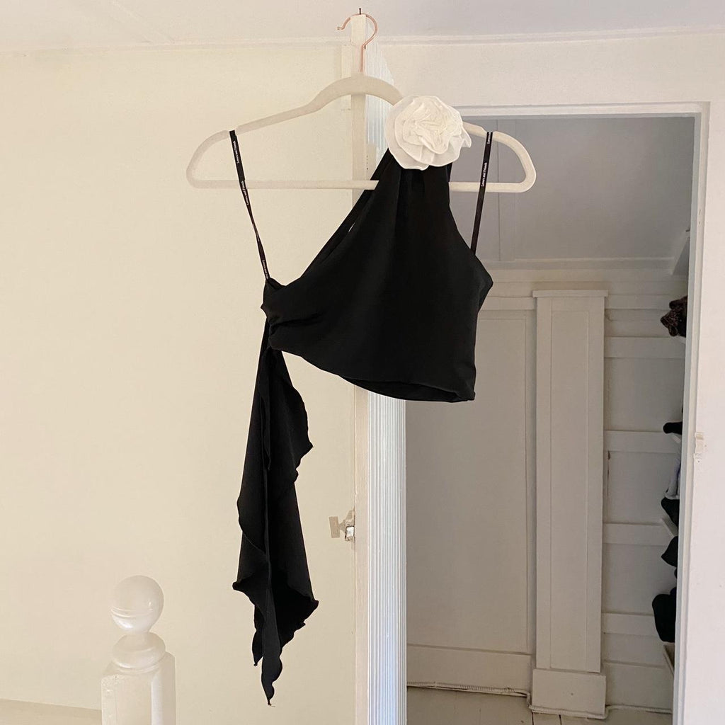 Lovers and Friends Cordelia Rosette One Shoulder Top Black & White Size XS