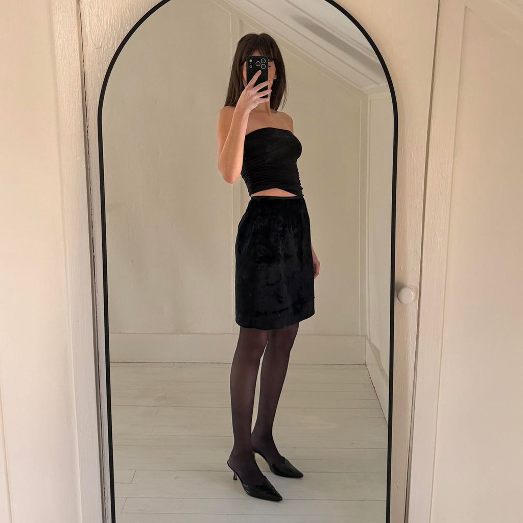 Tahari Vintage 90s Faux Fur Mini Pencil Skirt Size 6