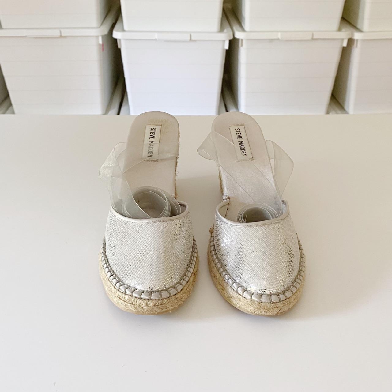 Steve Madden P-Boca Sequin Ribbon Wrap Espadrille Wedges Size 8