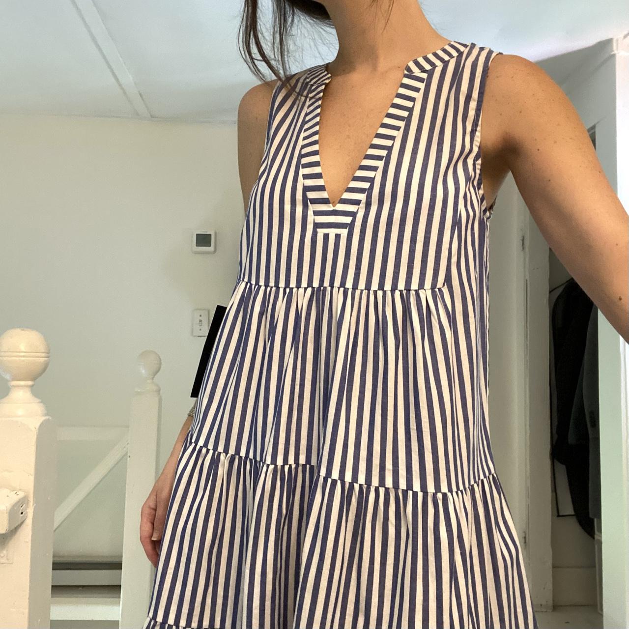 Pomander Place Kenzo Sleeveless Poplin Mini Dress in Blue & White Stripe NWT Size S