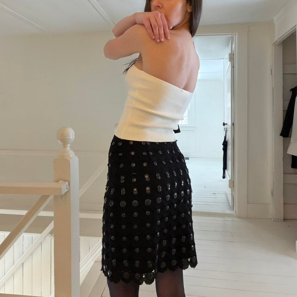 Couture Couture Los Angeles Vintage Y2K Beaded Crochet Mini Pencil Skirt Size 38