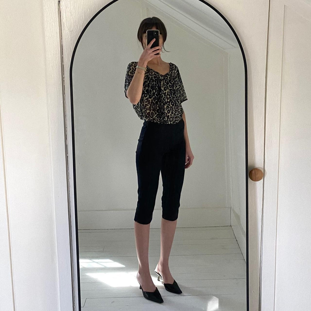 MinkPink Leopard Print Semi-Sheer Ruched Drape Top Size S