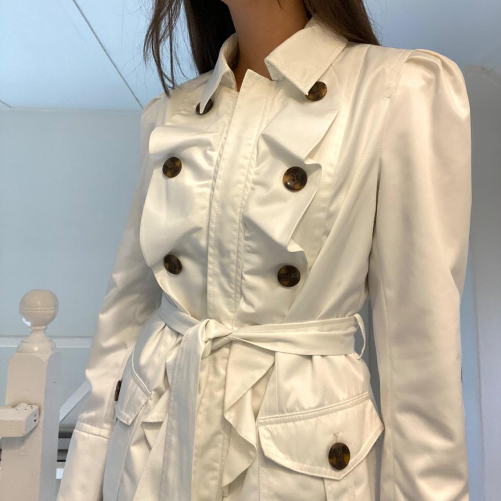 INC International Concepts Puff Sleeve Ruffle Trench Coat Size M