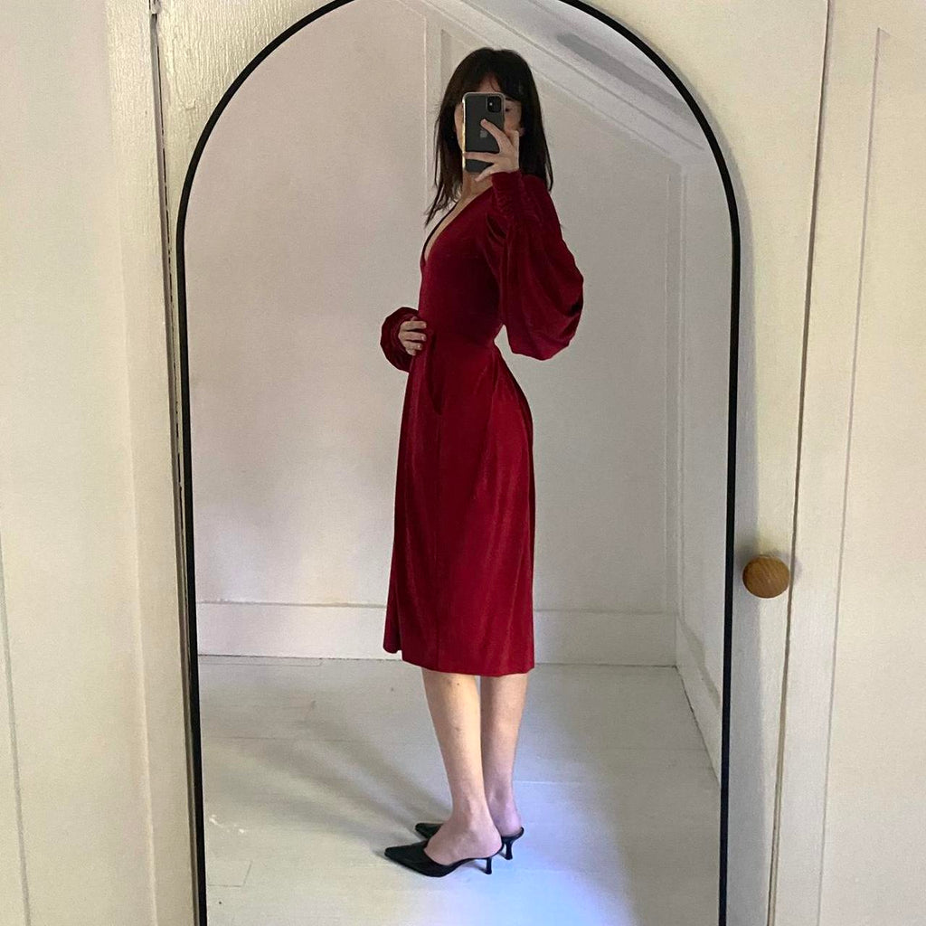 Butter By Nadia / Nadia Tarr Pleated Puff Sleeve Midi Dress NWT One Size