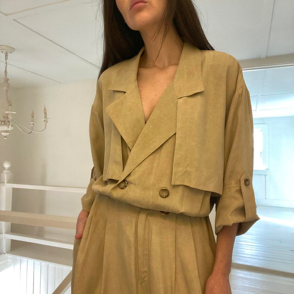 Dawn Joy Vintage 80s Double Breasted Trench Romper Size 13-14